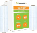 PSBM Stretch Wrap, 4 Pack, 18 Inch x 1000 Feet, 120 Gauge, Clear Plastic Cling, Cast Hand Stretch Film Rolls for Packaging Moving Packing Pallets