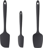 Heat Resistant Silicone Spatula Set of 3, Luxiwise 600ºF High Temp Baking Scraper Cooking Utensils Non-Stick BPA-Free for Seamless Mixing, Folding, Scraping with Rubber Kitchen Essentials (Black)