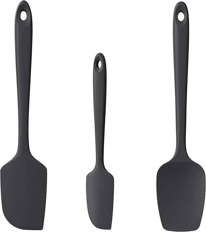 Heat Resistant Silicone Spatula Set of 3, Luxiwise 600ºF High Temp Baking Scraper Cooking Utensils Non-Stick BPA-Free for Seamless Mixing, Folding, Scraping with Rubber Kitchen Essentials (Black)