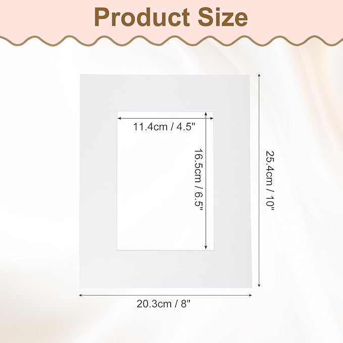 Picture Mats, 8 x 10 for 5 x 7 Pictures Acid Free White Core Bevel Cut Frame Mattes for Display Art Measuring, White