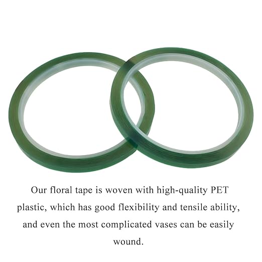 HAHIYO Clear Green 0.25Inch (217Feet/72Yard Total) 2Rolls Floral Tape Waterproof Florist Tape Flower Wrap Adhesive Waterproof Decorative Tape for Bouquet Stem Wrapping Flower Arranging Floral Craft