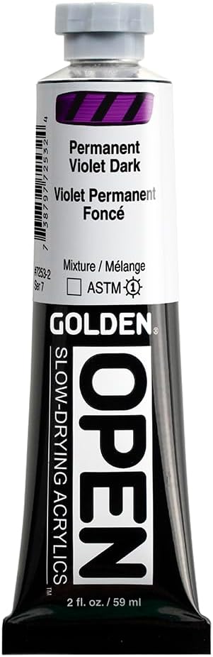 OPEN Slow-Drying Acrylics by GOLDEN, Permanent Violet Dark, 2 fl oz. tube, Professional Acrylic Paint, Transparent