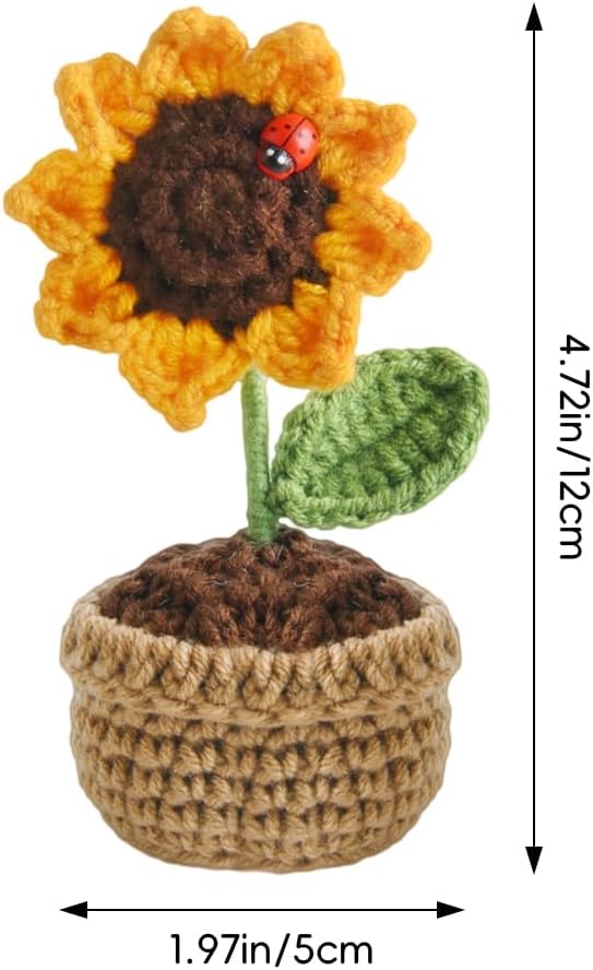 Sunflower Pin Cushion, Handmade Knitted Pincushions, Cute Pin Cushions Needle Holders for Sewing Quilting Accessory, DIY Crafts or Patchwork Decor.Flowerpot Design Sunflower