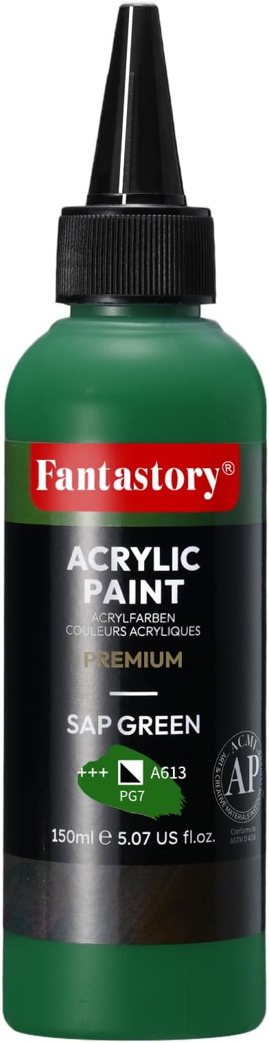 Fantastory True-Color Pro Acrylic - Green (150ml/5oz) - Lab-Certified Accuracy + Extreme Coverage, Professional Formula for Canvas/Wood/Clay/Fabric/Pottery