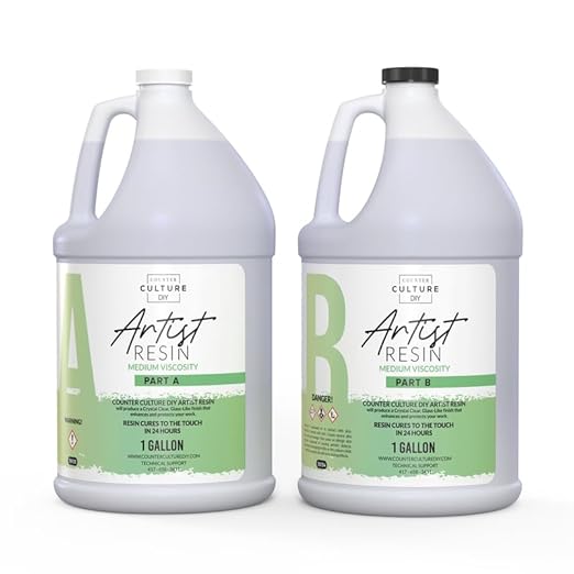 Counter Culture DIY Clear Artist Resin, Medium Viscosity, 2 Gallon Kit, Art Epoxy Supplies for Metallic Stains Acrylic 100% Solids Easy Coat No VOCs Scratch UV Heat Resistant to 500 Degrees