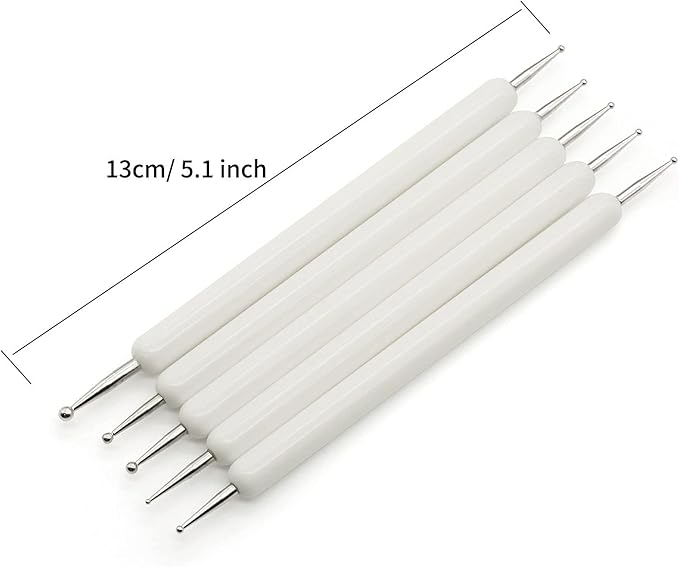 4 Set Embossing Stylus Double End Tracing Dotting Tool, 20 Pcs Ball Embossing Stylus Double End Tracing Dotting Tool for Pottery Clay Craft, Embossing Art (White)