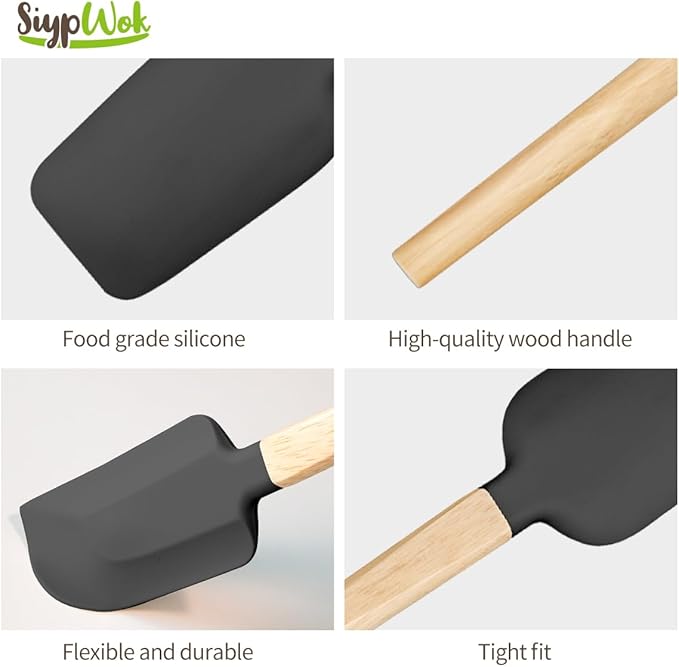 Black Silicone Spatula Set, Food Grade Rubber Spatula-4 Piece Nonstick Rubber Spatulas, Spoonula, Jar Scraper for Cooking, Baking, Mixing, Frosting