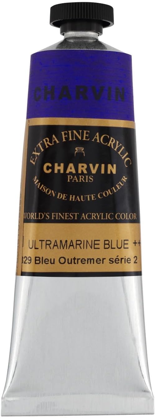Charvin Extra Fine Professional Acrylic Paint - Ultramarine Blue, 60ml Tube, Triple-Milled, Lightfast Pigments, Open Stock Artist Acrylic Paints in Nature-Inspired Hues