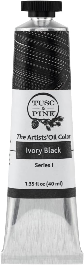 Tusc & Pine Artist Oil Paint - Ivory Black, 40 ml, Non-Yellowing, Rich & Creamy Consistency, Maximum Pigment Load, Small Batch Milled Oil Paints Made in the USA for Professional Artists