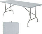 Folding Table 5FT Camping Table Portable Heavy Duty Plastic Rectangular Outdoor Dining Table Steel Legs Fold-in-Half with Carrying Handle for Indoor,Picnic,Party,Wedding,Events(Grey)