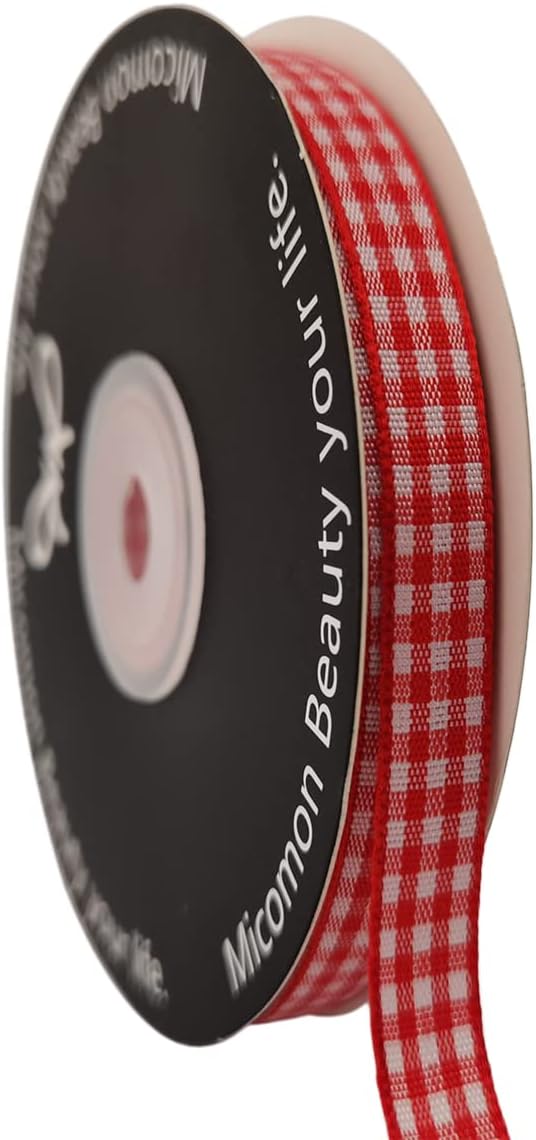 Red and White Gingham Ribbon 25 Yards Each Roll 100% Polyester (3/8", red)