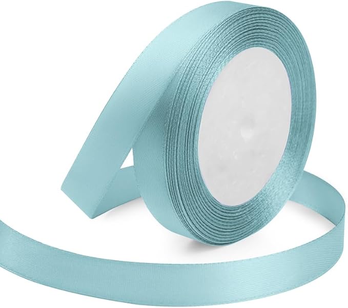Baby Blue Ribbon 5/8 Inches x 25 Yards, Baby Blue Satin Fabric Silk Ribbon for Gift Wrapping, Bows Making, Floral Bouquets, Wreaths, DIY Handicrafts, Sewing Projects, Baby Shower and Wedding Party