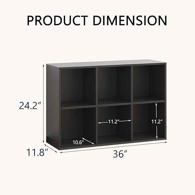 Wooden 6 Cube Storage Organizer with Closed Back Panel,Black Cube Shelf Heavy Duty Cubby Storage Organizer with Compartments for Living,Display Shelf,Bookshelf