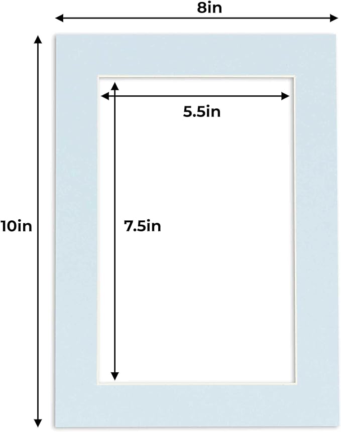 6x8 Mat for 8x10 Frame - Precut Mat Board Acid-Free Baby Blue 6x8 Photo Matte Made to Fit a 8x10 Picture Frame, Premium Matboard for Family Photos, Show Kits, Art, Picture Framing, Pack of 1 Mat