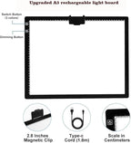 Rechargeable A3 LED Light Pad with Carry Bag, Adjustable Brightness Light Box with 3 Colors, Built-in Stand, 2500mAh Battery, Magnetic Clip, Light Board for Tracing Diamond Painting Sketching