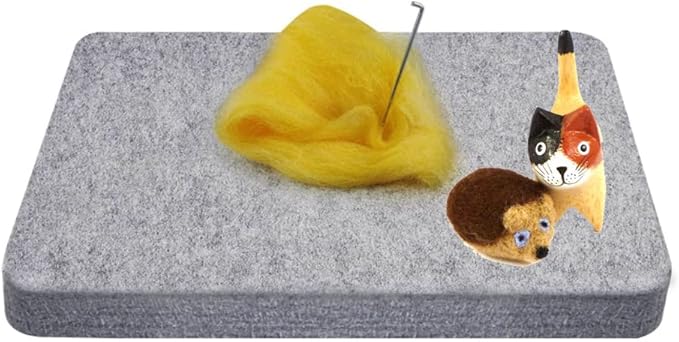 Wool Needle Felting Pad,10x8x1 inch Needled Felt Mat Block Thick and Firm Base for Precision Felting Projects Including Pair of Leather Finger Guards (10in*8in)