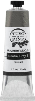 Tusc & Pine Artist Oil Paint - Neutral Gray 5, 150 ml, Non-Yellowing, Rich & Creamy Consistency, Maximum Pigment Load, Small Batch Milled Oil Paints Made in the USA for Professional Artists