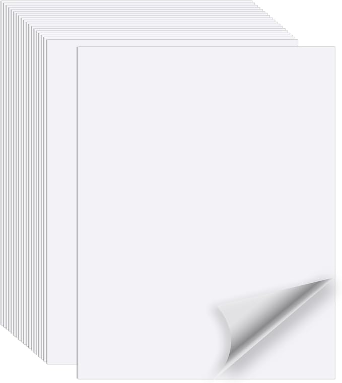 White Printable Sticker Paper, 20 Sheets Printable Sticker Paper, Laser/Inkjet Printing- Matte White, Letter Size (8.5" x 11")