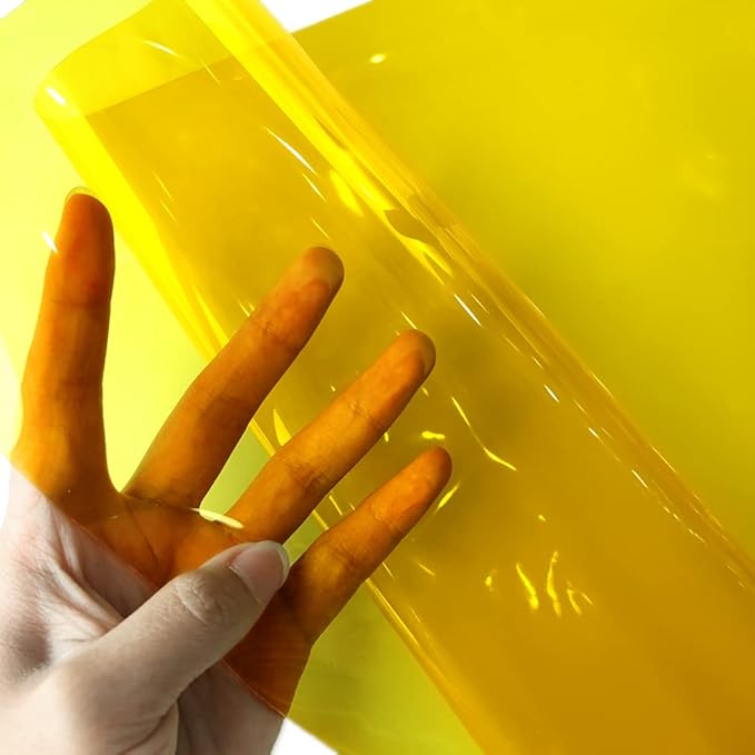 HYANG Light Yellow Transparent PVC Super Clear Holographic Vinyl Faux Leather Sheets 1 Roll 12" x 47" (30cm x 120cm) for DIY Bows Earrings Bags DIY Crafts Making