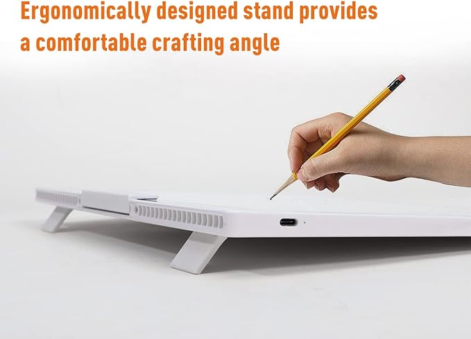 Rechargeable A4 LED Light Pad w/Built-in Riser Stands, 6 Levels of Brightness, Type-c Charging Port, Evenly Illuminated Light Box for Tracing, and Diamond Painting- (White)