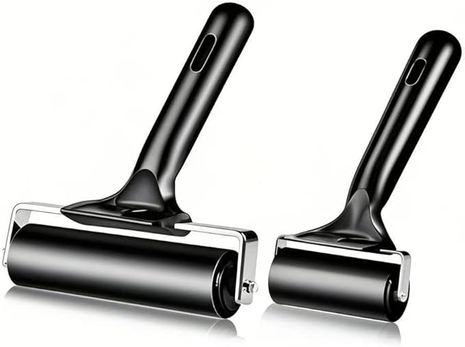 2 Pack Brayer Roller，Professional Rubber rolles ，Handle Comfortable ，for Crafting,Printmaking, Ink, Gluing and Stamping Tools （4+2.4inch）Black