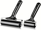 2 Pack Brayer Roller，Professional Rubber rolles ，Handle Comfortable ，for Crafting,Printmaking, Ink, Gluing and Stamping Tools （4+2.4inch）Black