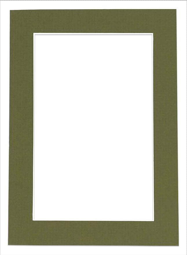 Pack of 25 Acid Free 8x10 Mats Bevel Cut for 5x8 Photos - Dill Green Precut Matboards With Backing Boards and Clear Photo Mat Bags For Pictures, Photos, Framing - 4-ply Thickness