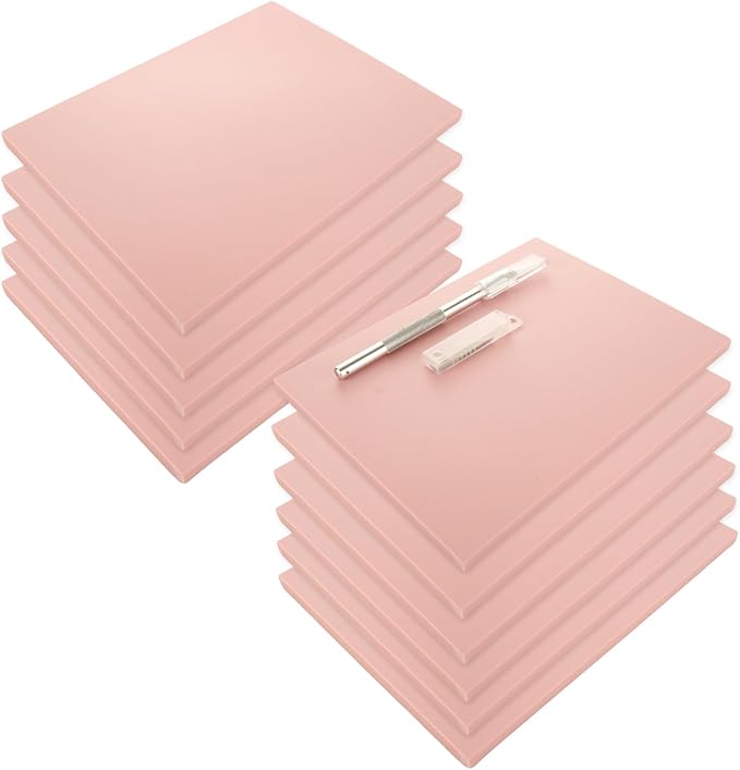 10 Pcs Linoleum Blocks for Printmaking 6 x 8 Inch - Pink Rubber Carving Block - Printmaking Supplies with Carving Knife, Soft and Easy to Carve