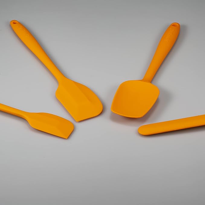 4 Piece Silicone Spatula Set, Flexible Heat Resistant Non-scratch Baking Cooking Rubber Spatulas with Stainless Steel Core, Orange