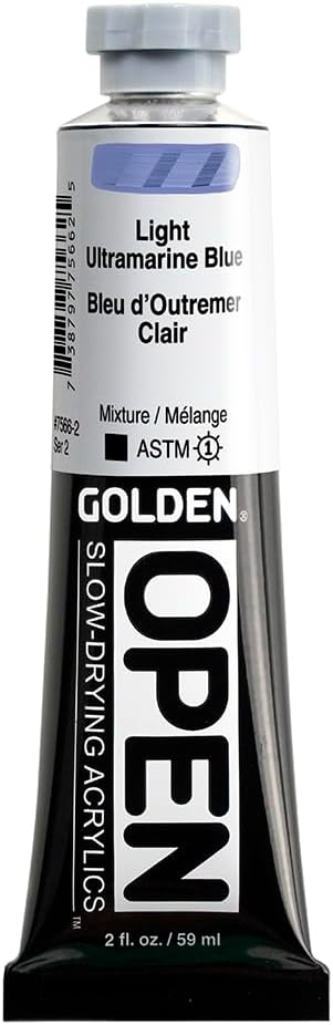 OPEN Slow-Drying Acrylics by GOLDEN, Light Ultramarine Blue, 2 fl oz. tube, Professional Acrylic Paint, Opaque