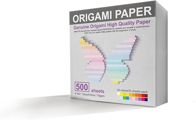 Origami Paper 500 Sheets, 20 Vivid Colors, Double Sided Colors Make Colorful and Easy Origami,6 Inch Square Sheet, for Kids & Adults, Papers, Arts and Crafts Projects (E-book included)
