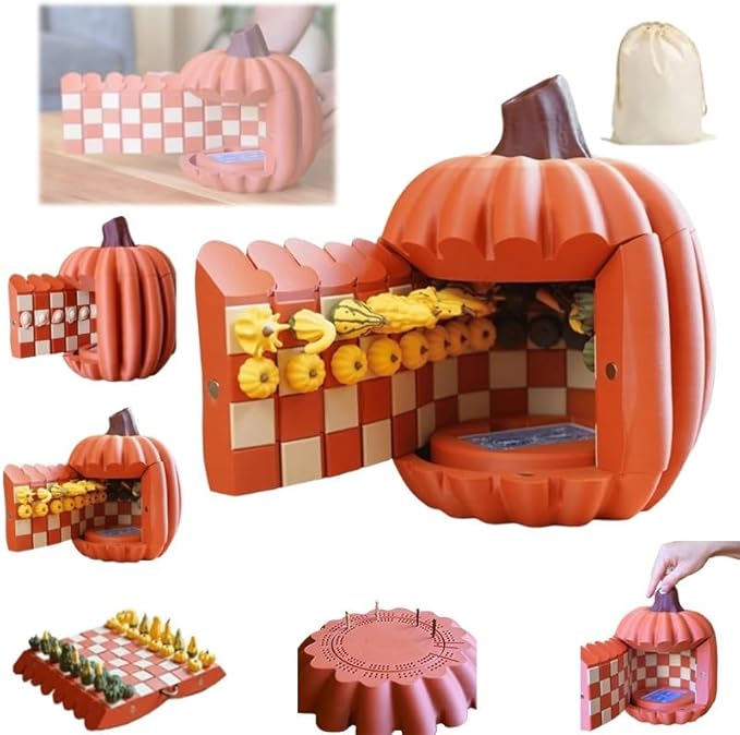 Pumpkin Game Set: Magnetic Chess Checkers, Dice Tower, Cribbage, Card Holder, Forgecore Gourd Games, Gourd Gambit Pumpkin Chess Expansion Pack, 3D Printing Portable Adult Pumpkins Board Game Set(#2)