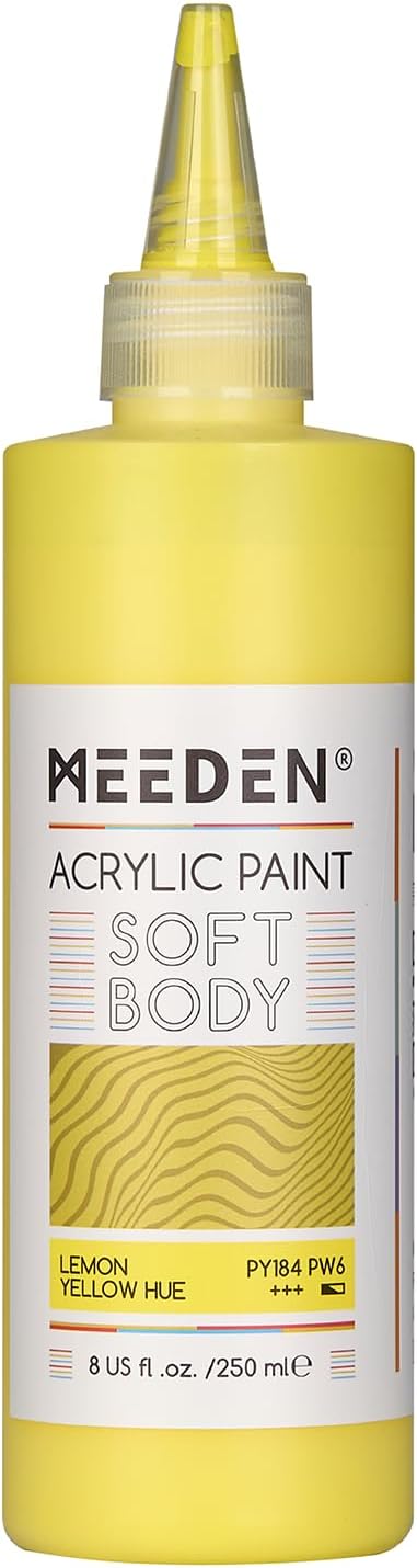 MEEDEN Soft Body Acrylic Paint: Lemon Yellow Hue Matte Finish - 250ml/8.45oz Bulk Acrylic Colors in Ergonomic Bottle - Fluid Flow Art Paints for Artists Canvas Painting