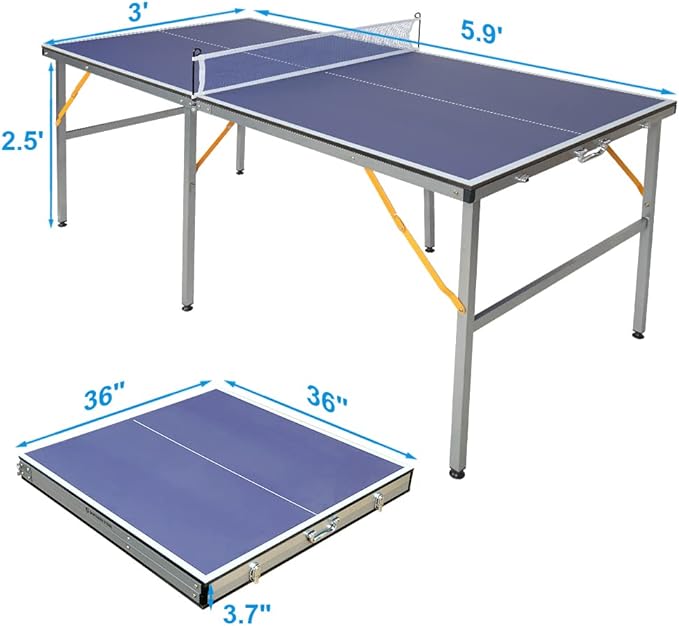 4.5FT/6FT/8FT Mid-Size Table Tennis Table Ping-Pong Table Set Foldable & Portable Table Indoor Outdoor for Family Game