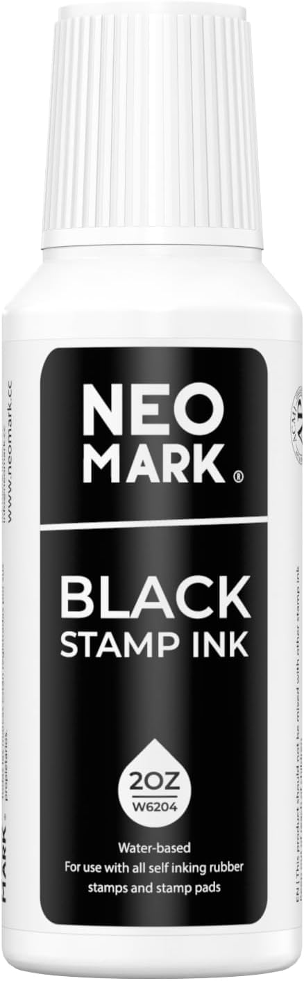 Premium Stamp Ink, Quick-Drying & AP-Certified Non-Toxic Refill Ink for Self-Inking Stamps, Date Stamps and Stamp Pads (Black, 2oz)