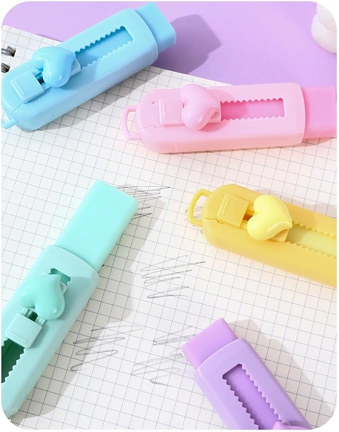 5 Pack Sliding Retractable Pencil Eraser with Plastic Sleeve, Large White Erasers for School Office, Art Erasers for Drawing