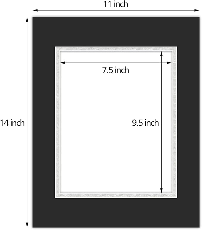 Golden State Art, 11x14 Double Mats for 8x10 - for Photos, Pictures, Frames - Acid-Free, 5 Pack, Black Over Silver