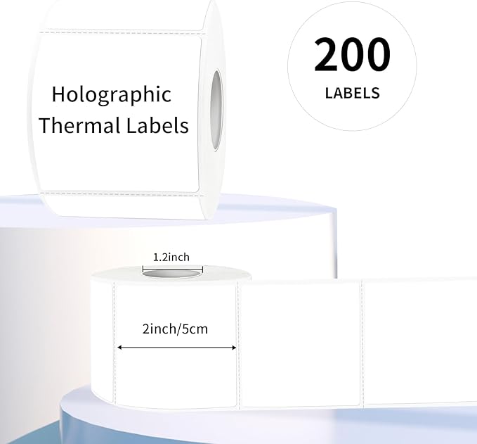 White Square Thermal Labels Stickers 2" x 2", Self-Adhesive Waterproof Square Direct Thermal Labels Stickers, Perforation Line Design