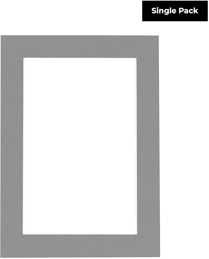 Poster Palooza 8.5x11 Mat Bevel Cut for 7x9 Photos - Acid Free Mid Grey Precut Matboard With Backing Board and Crystal Clear, Self Seal Photo Mat Bag - For Pictures, Photos, Framing - 4-ply Thickness
