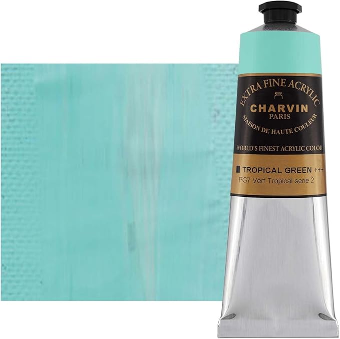 Charvin Extra Fine Professional Acrylic Paint - Tropical Green, 150ml Tube, Triple-Milled, Lightfast Pigments, Open Stock Artist Acrylic Paints in Nature-Inspired Hues