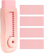 M&G 4+1 Pack Rubber Pink Erasers Sliding Retractable Eraser, Soft Cute Erasers Push Pull Large Pencil Erasers with Plastic Sleeve 4 Refill Eraser for School Students Kids Office Home Supplies