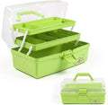 12in Three-Layer Multipurpose Storage Box Folding Tool Box/Art & Crafts Case/Sewing Supplies Organizer/Medicine Box/Family First Aid Box with 2 Trays (Green)