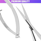 Cross Edge Spring Scissors 5 Inch straight Stainless Steel Precision Eyebrow & Eyelash Shaping & Trimming Scissor, Snips Squeeze, Embroidery, Knitting Micro Tip Craft Scissors (Silver)