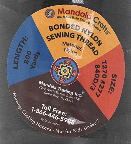 Mandala Crafts Bonded Nylon Thread Black Heavy Duty Sewing Threads - 800 YDs Size 277 840D T270 Tex 270 Thread for Leather Jeans Weaving Outdoor Marine Upholstery Threads