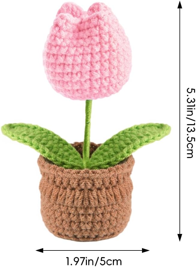 Tulip Pin Cushion, Handmade Knitted Pincushions, Cute Pin Cushions Needle Holders for Sewing Quilting Accessory, DIY Crafts or Patchwork Decor.Flowerpot Design Pink Tulip