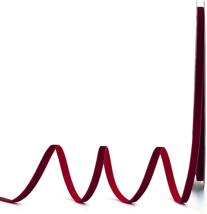 Burgundy Velvet Ribbon,1/4" W x 20Yd Single Face,Great for Gift Wrapping,Hair Bows,Handmade Craft and Christmas,Wedding Decoration (1/4" Burgundy)
