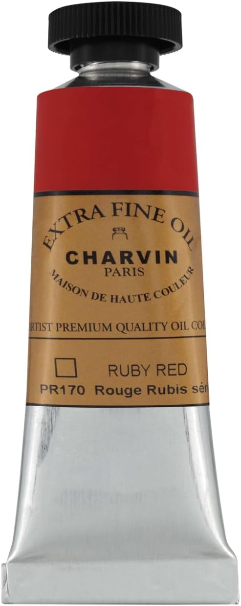 Charvin Extra Fine Oil Paint, Ruby Red 20 ml - Triple-Milled, Rich Texture, Poppy Oil-Based, Light-Fast, Handmade, Archival Quality