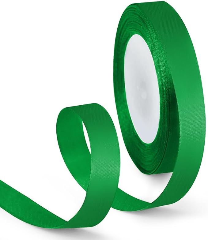 5/8 Inch 25 Yards Satin Ribbon Green, Solid Color Fabric Ribbon for Gift Wrapping, Wedding, Polyester Gift Ribbon for Birthday Party Decoration, Craft, Hair, Floral, Sewing