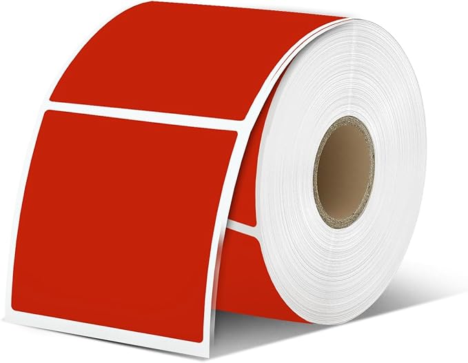 iEager Red Square Thermal Label Stickers, 2"x2" Self-Adhesive Square Direct Thermal Labels with Perforation Line, 500 Sheets/Roll