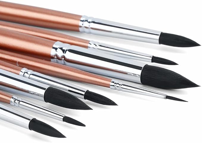 Transon 8pcs Round Watercolor Paint Brush Set Goat Hair for Watercolors,Acrylics,Inks,Gouache,Oil and Tempera